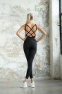 Lismina Kadın Dar Kesim Çapraz Bant Siyah Yoga Pilates Tulumu Spor Tayt Sırt Dekolteli