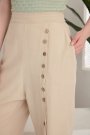 Kadın Düğmeli Tasarım Cepli Keten Pantolon Bej Renk