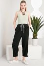Kadın Bağcıklı Cepli Yanları Şerit Tasarım Keten Pantolon