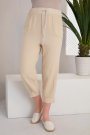 Kadın Bağcıklı Cepli Yanları Şerit Tasarım Keten Pantolon Bej Rengi
