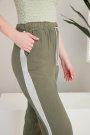 Bağcıklı Cepli Yanları Şerit Tasarım Keten Pantolon Yeşil