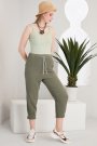 Kadın Bağcıklı Cepli Yanları Şerit Tasarım Keten Pantolon Yeşil