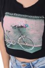 Bisiklet Baskılı Taş Detaylı Crop Siyah Salaş Kadın Tişört