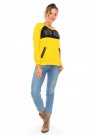 Boncuk Detaylı, Sahte Cepli Sarı Kadın Sweatshirt