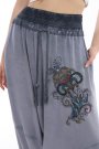 Çiçek Desenli Etnik Tasarım Mavi Kışlık Kadın Şalvar Pantolon