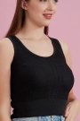 Kadın Dantel Tasarım Çift Katlı Bluz Açık Siyah Renk