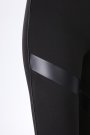Kadın Deri Şeritli Çelik İnterlok Kumaş Yüksek Bel Siyah Tayt