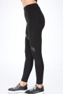 Kadın Deri Şeritli Çelik İnterlok Kumaş Yüksek Bel Siyah Tayt