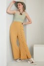 Kadın Düğmeli Tasarım Cepli Keten Pantolon Hardal Renk