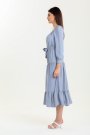 Kadın Eteği Yırtmaçlı Kare Yaka Açık Mavi Elbise