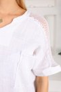 Kadın File Detaylı Salaş Bol Kesim Beyaz Yazlık Keten Bluz
