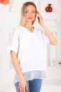 Kadın File Detaylı Salaş Bol Kesim Beyaz Yazlık Keten Bluz