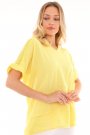 Kadın File Detaylı Salaş Bol Kesim Sarı Yazlık Keten Bluz