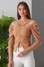 Kadın İp Askılı Önü Ayarlanabilir Büzgülü Vizon Crop Bluz