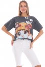 Kedi Baskılı Anstrasit Renk Kadın Sweatshirt