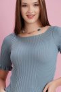 Kadın Kısa Kol Fırfırlı Triko Bluz Antrasit Renk