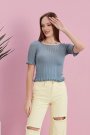 Kadın Kısa Kol Fırfırlı Triko Bluz Antrasit Renk