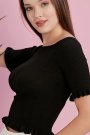 Kadın Kısa Kol Fırfırlı Triko Bluz Siyah Renk