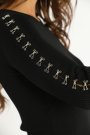 Kadın Triko Siyah Elbise Metal Çentik Detaylı Standart Beden