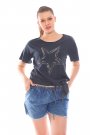 Metal Taş İşlemeli Yandan Bağlamalı Antrasit Kadın Tişört