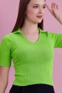 Kadın Polo Yaka Kısa Kol Kaşkorse Bluz Yeşil Renk