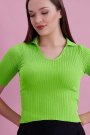 Kadın Polo Yaka Kısa Kol Kaşkorse Bluz Yeşil Renk