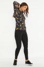 Rengarenk Desenli Kapüşonlu Turuncu Siyah Kadın Spor Tayt Takım