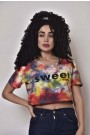 Kadın Salaş Tasartım Sweet Tops Renkli Crop T-Shirt