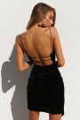 Kadın Sırtı İp Detaylı Siyah Kadife Elbise