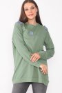 Kadın Sırtında Çanta Detaylı Salaş Tasarım Yeşil Renk Tunik