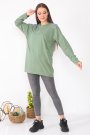 Kadın Sırtında Çanta Detaylı Salaş Tasarım Yeşil Renk Tunik