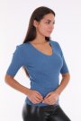 Kadın Standart Beden V Yaka Koyu Mavi Triko Bluz