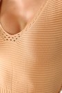 Kadın V Yaka Fitilli Kumaş Standart Beden Vizon Renk Triko Elbise