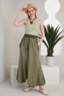 Viskon Kumaş Etnik Tasarım Cepli Yeşil Kadın Şalvar Pantolon