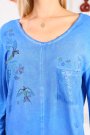 Viskon Kumaş Kuş Çiçek Baskılı Mavi Yazlık Salaş Kadın Bluz