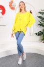 Viskon Kumaş Kuş Çiçek Baskılı Sarı Yazlık Salaş Kadın Bluz