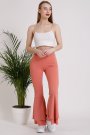 Volanlı Kiremit Rengi İspanyol Paça Kadın Pantolon