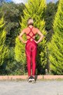 Lismina Kadın Yoga Pilates Taytı Spor Tulum Toparlayıcı Sırt Dekolteli Kırmızı
